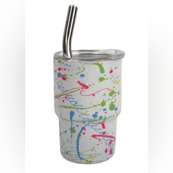 Other - Colorful Splatter Mini Tumbler with Metal Straw